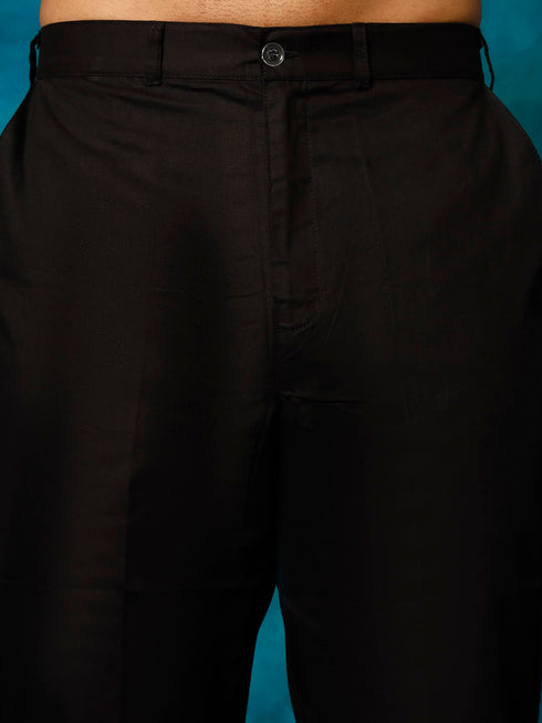 Vastramay Men's Black Cotton Blend Kurta Pyjama Set